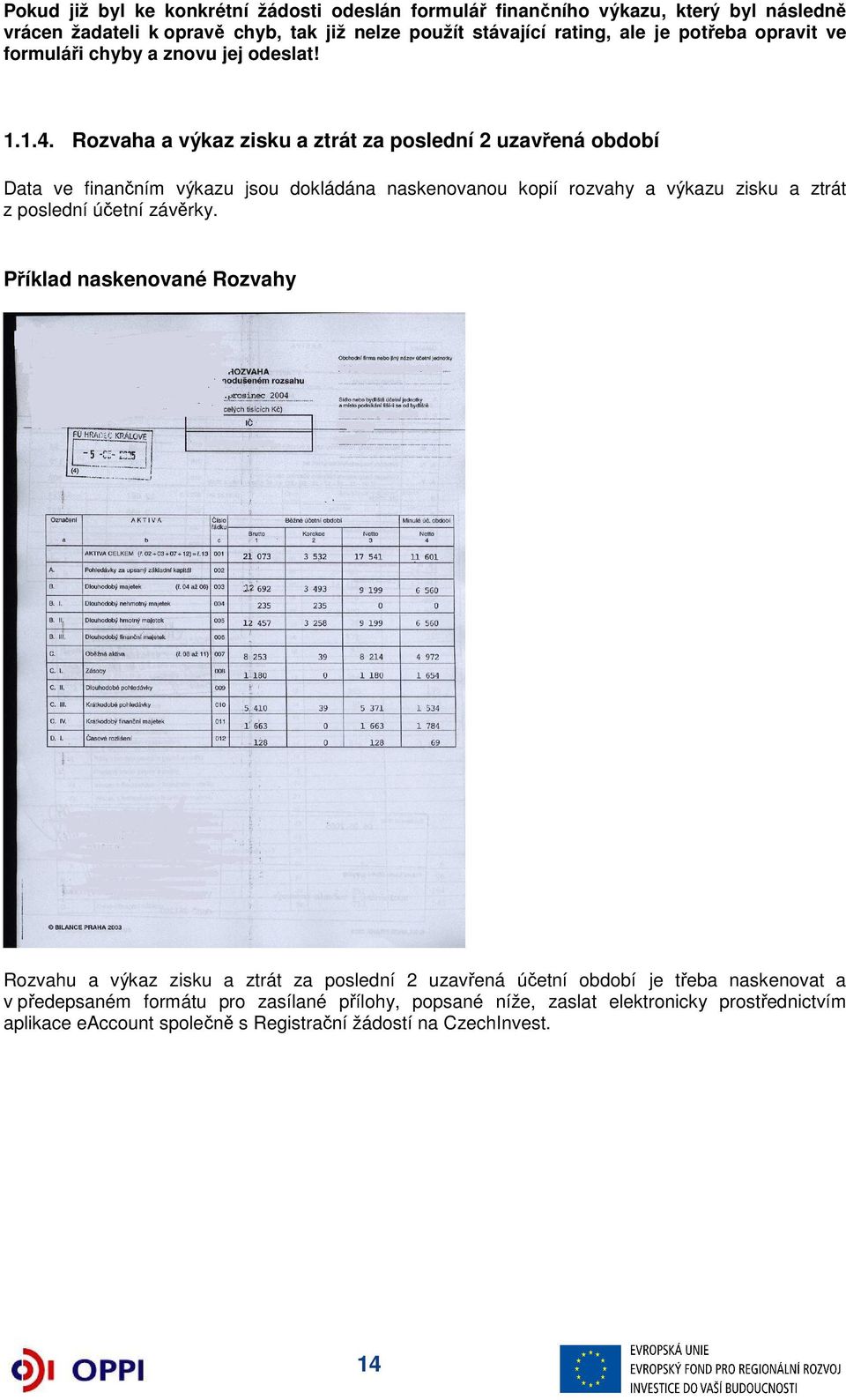 Rozvaha a výkaz zisku a ztrát za poslední 2 uzavřená období Data ve finančním výkazu jsou dokládána naskenovanou kopií rozvahy a výkazu zisku a ztrát z poslední účetní