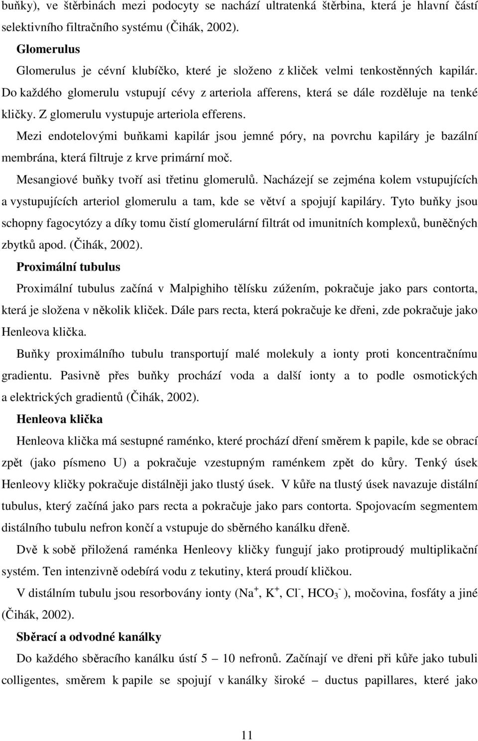 Z glomerulu vystupuje arteriola efferens. Mezi endotelovými buňkami kapilár jsou jemné póry, na povrchu kapiláry je bazální membrána, která filtruje z krve primární moč.