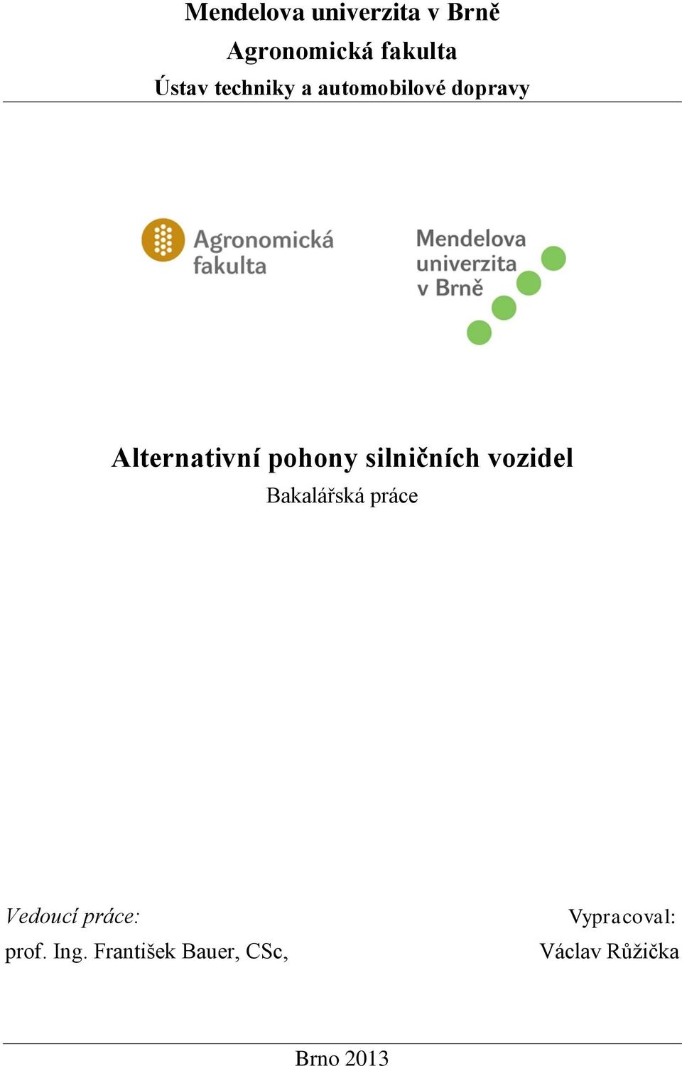 silničních vozidel Bakalářská práce Vedoucí práce: prof.