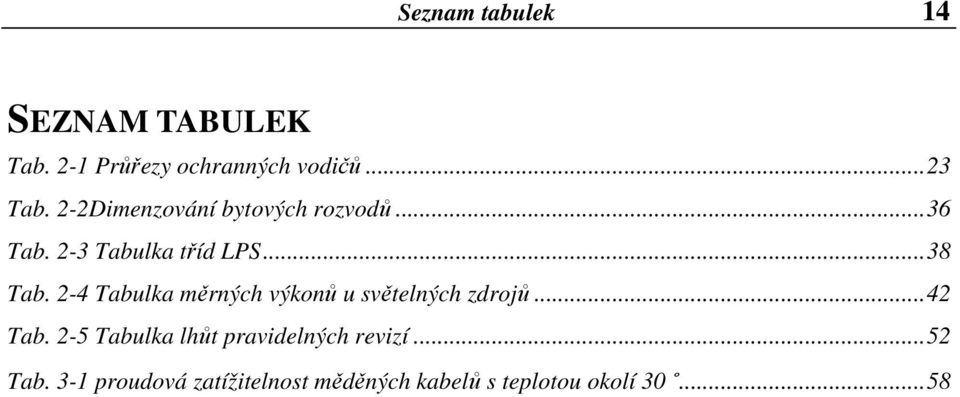 2-4 Tabulka měrných výkonů u světelných zdrojů...42 Tab.