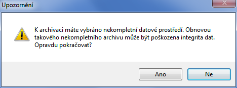 Zjednodušení dialogu archivace dat Některé volby byly přesunuty do pokročilého režimu, který se zobrazí daným tlačítkem.