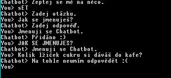 Úloha č. 3 Chatbot 37 bodů Vytvoříme program, pomocí kterého si budeme dopisovat s počítačem (chatbotem). Stručně to bude fungovat tak, že napíšeme otázku a chatbot na ni odpoví.