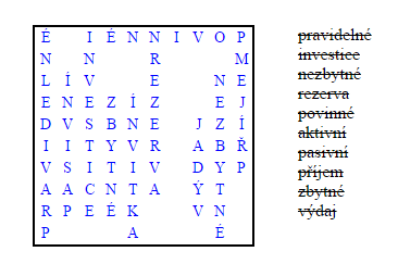 Výsledky správného řešení: 1. úkol 1. c) 2. a) nepravidelné b) aktivní c) pasivní d) pravidelné 3. a) nezbytné b) zbytné c) povinné 2. úkol 1. b) 2. d) 3.