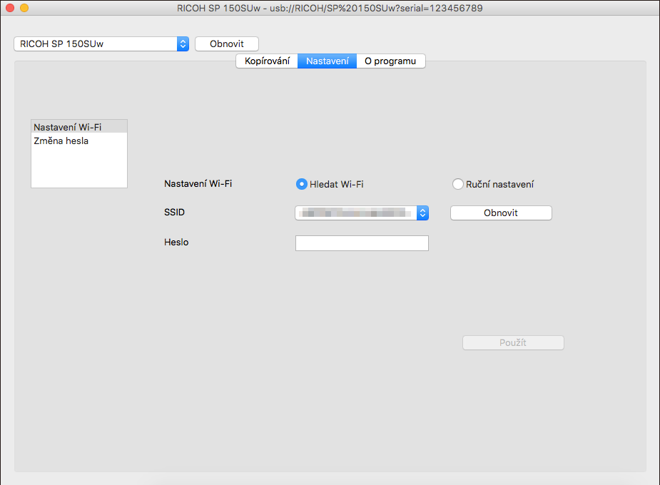 3. Verze pro Mac Nastavení (pouze u modelů SP 150w a SP 150SUw) Nastavení Wi-Fi (pouze u modelů SP 150w a SP 150SUw) Vyberte z