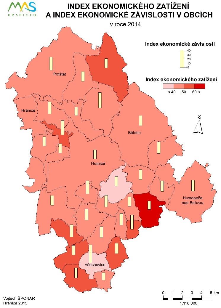 Tento vývoj má dopad na ekonomiku, jak ukazuje index ekonomického zatížení (Obr. 14). Počet ekonomicky aktivního osob (16-63 let) ubývá a přibývá ekonomicky neaktivních obyvatel (0-15 a 64let).
