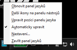 zobrazuje jazyk klávesnice (CS). Z místní nabídky vyberte Nastavení.