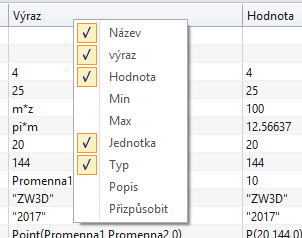 1. Nová forma pro spojení proměnných a rovnic Uživatelem definované proměnné a rovnice jsou zobrazeny ve stromu uspořádaném podle vytvoření.