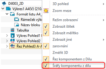 3.7.3 Nová možnost použít Šrafy komponentu z dílu pro řezový pohled Pokud vytváříte řezový pohled, můžete nastavit možnost pro šrafy.