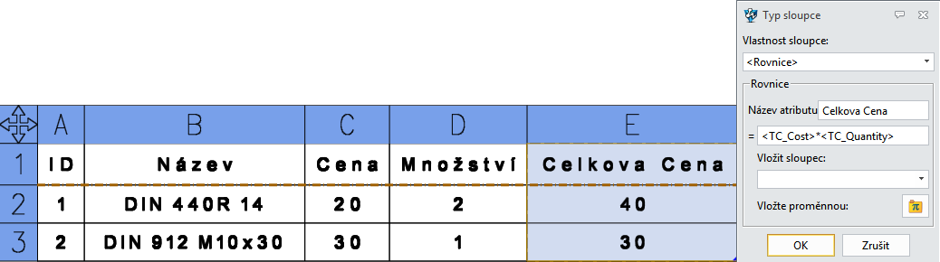 3.7.8 Vylepšený Kusovník 1. K dispozici je více atributů: Velikost, Délka, Šířka, Výška Velikost, délka, šířka a výška jsou nově přidané atributy. Na obrázku níže jsou zobrazeni příklady.