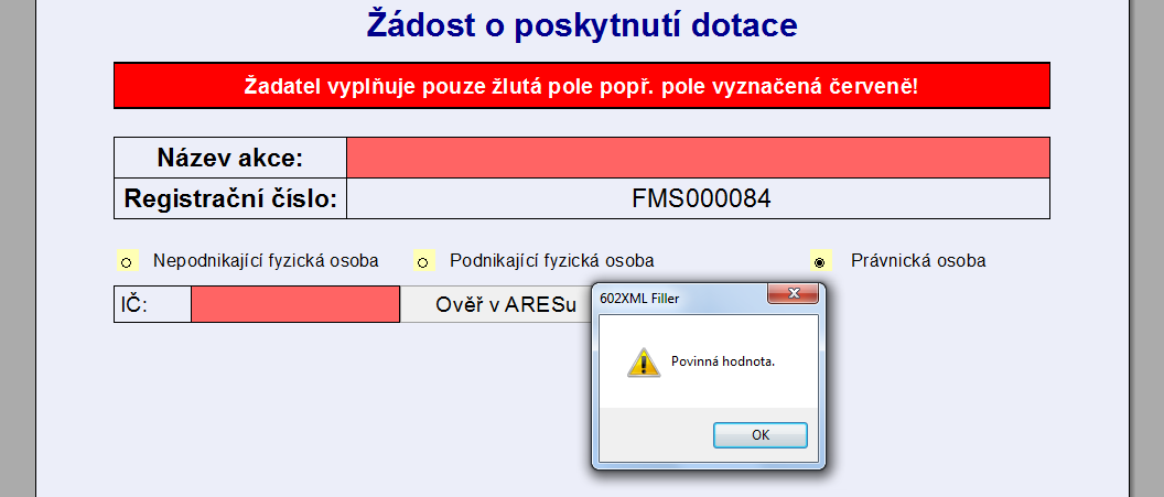 Odeslání formuláře Krajskému úřadu Zlínského kraje Dokud formulář neodešlete elektronicky úřadu, je na jeho každé stránce zobrazeno hlášení, že se jedná pouze o pracovní verzi, která nebyla dosud