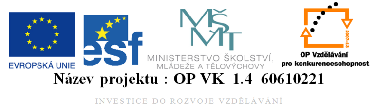 Projekt : EU peníze školám - OP VK oblast podpory 1.4 s názvem Zlepšení podmínek pro vzdělávání na základních školách Registrační číslo projektu : CZ.1.07/1.4.00/21.