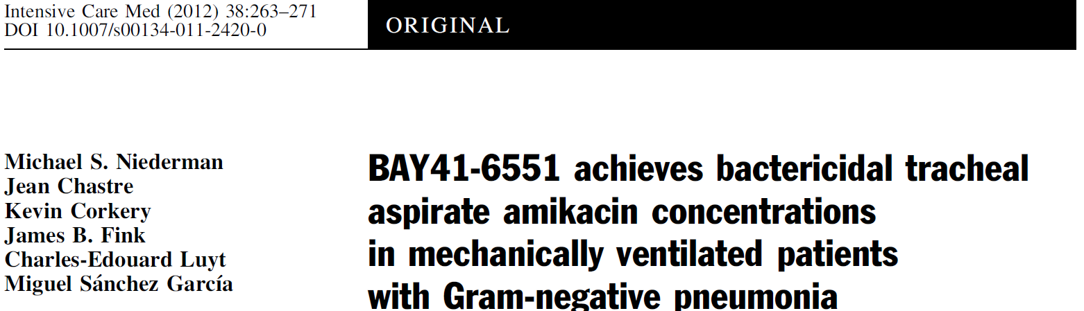 RCT, Amikacin inhalačně + ATB systémově pro G-neg. pneumonii při UPV u ventilovaných pacientů, 400 mg Amikacinu a 12 nebo a 24 hod.