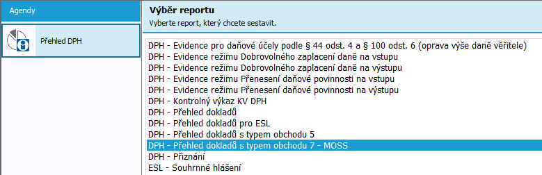 Report dokladů obsahuje: Obr.