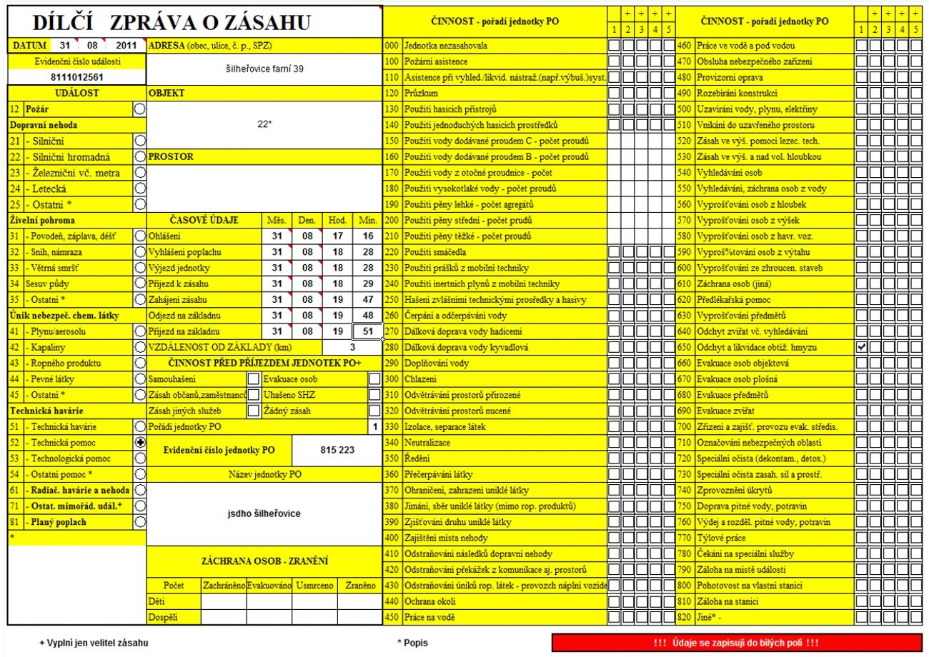 Formulář XLS Skupina typů