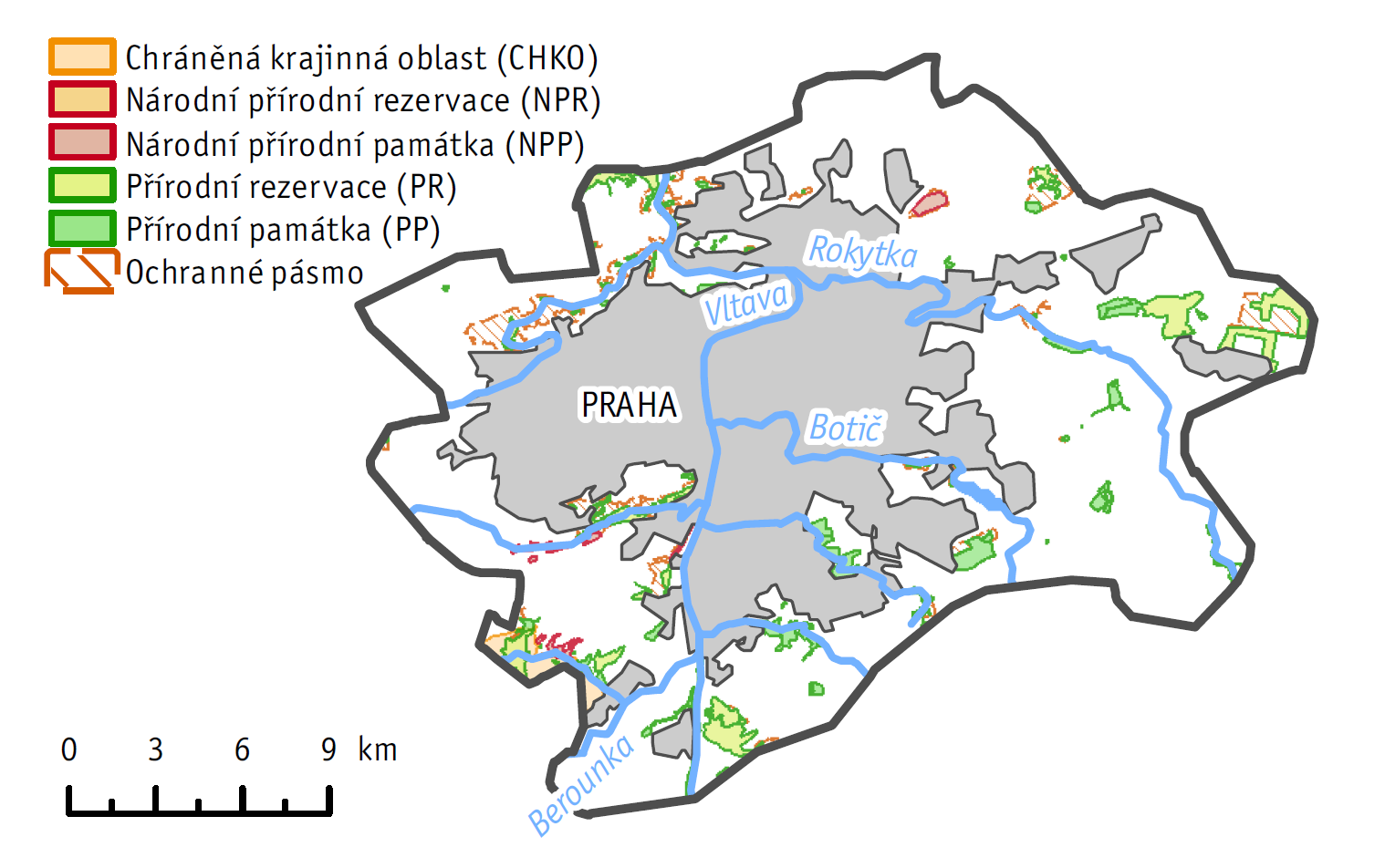 4 Ochrana přírody 4.1 Územní a druhová ochrana přírody Na území Hl. m. Prahy v roce 2014 zasahovalo jedno velkoplošné zvláště chráněné území (Obr. 4.1.1), a to CHKO Český kras.