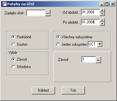 5.2.3. Pohyby na účtu. ALEF Jeseník, s.r.o Program prochází všechny účetní doklady za zvolené období, vybírá z nich pohyby na zvoleném účtu a tiskne v třídění podle jednotlivých měsíců.