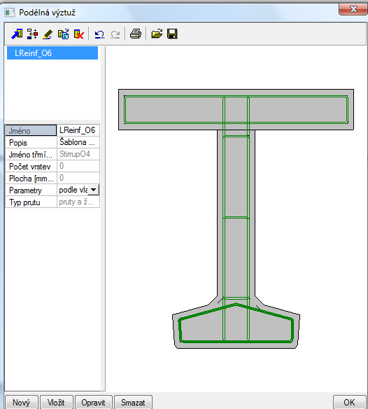 Po potvrzení tlačítkem OK automaticky program otevře okno Podélná výztuž, kde