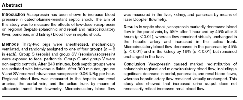 Vasopresin a mikrocirkulace Vasopressin in septic shock: effects on