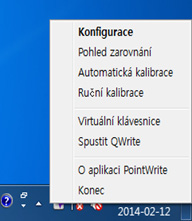 Nabídka aplikace PointWrite Spuštění aplikace PointWrite Po dvojím klepnutí na ikonu aplikace PointWrite hlavním panelu bude zobrazena ikona PointWrite.