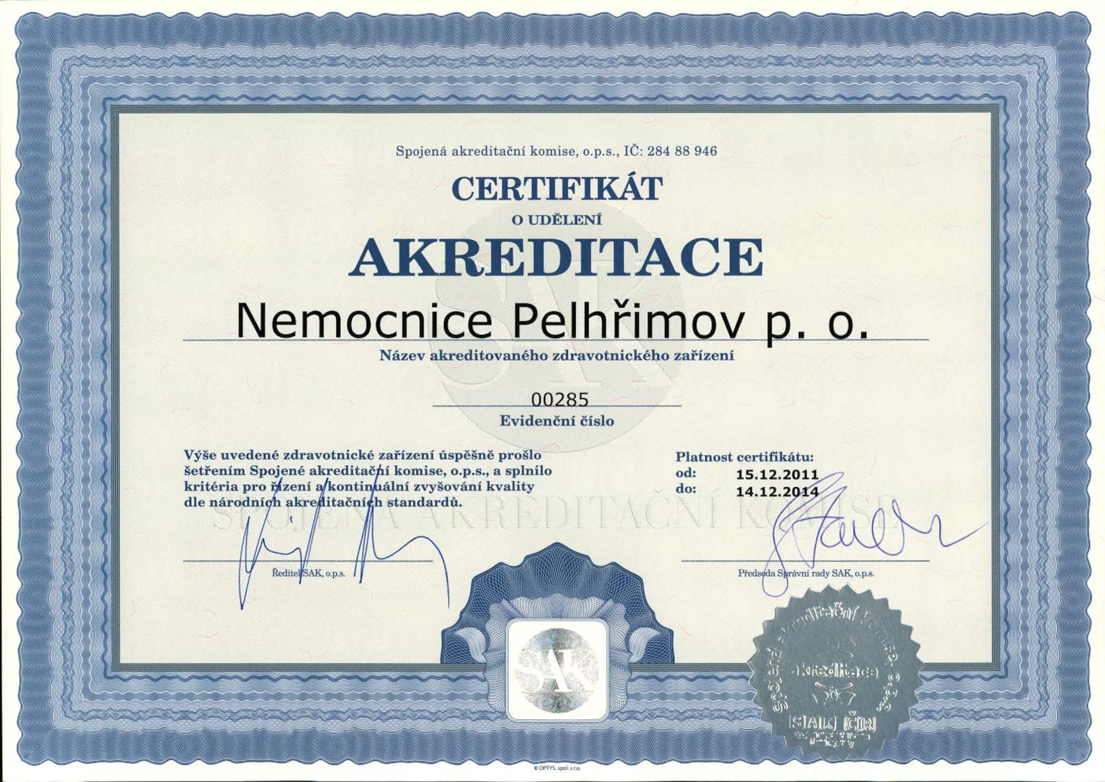 rok 2011 : certifikát kvality