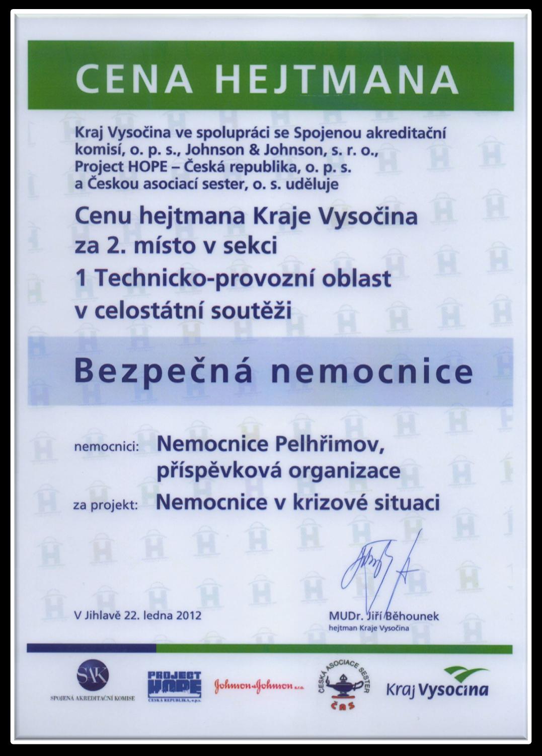 rok 2011 Cena hejtmana kraje Vysočina za 2.