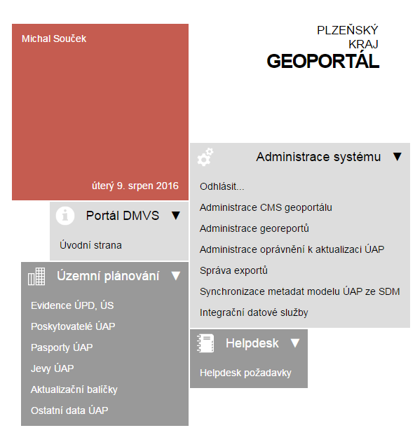 5. Nebo se Vám zobrazí vnitřní část Geoportálu.