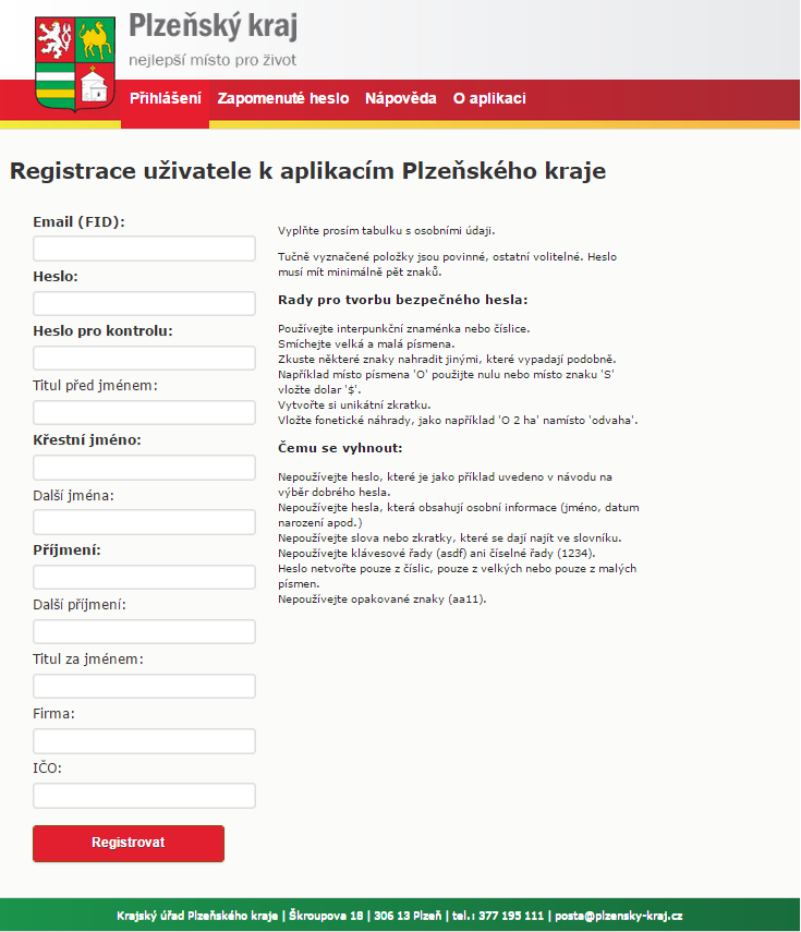 Dokument obsahuje postup registrace různých typů nových uživatelů do Portálu digitální mapy veřejné správy Plzeňského kraje (Geoportálu) provozovaného na adrese http://geoportal.plzensky-kraj.cz. A.