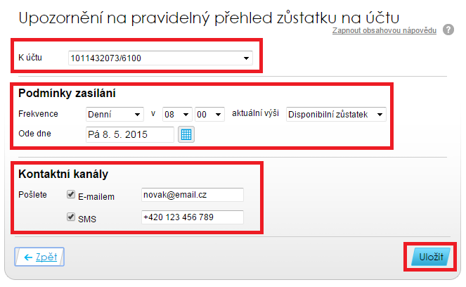 14. Upozornění V záložce Upozornění máte možnost si vybrat, k jakému produktu (Účty, Karty) chcete dostávat SMS nebo e- mailové upozornění. 14.1. Upozornění k účtům V záložce Účty si můžete vybrat mezi několika typy upozornění.