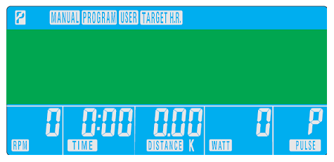 V hlavním menu, si může uživatel stisknutím tlačítka UP (nahoru) nebo DOWN (dolů) nebo MANUAL (manuální), (w / WATT control) PROGRAM (12 profilů) USER PROGRAM (program uživatele) TARGET HR