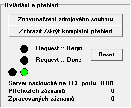 Strana 13 (detail na autuální řádek na kterém je kurzor) (základní ovládání programu a rychlý přehled) Barevné indikátory: Request :: Begin a Request :: Done Příslušný indikátor se rozsvítí v
