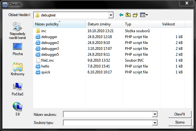 Strana 3 Dialogové okno pro výběr.php souboru: Hlavní menu programu Poznámka: některé položky mohu být v určité chvíli nedostupné. Jejich dostupnost je jen v případě, že lze danou položku použít.