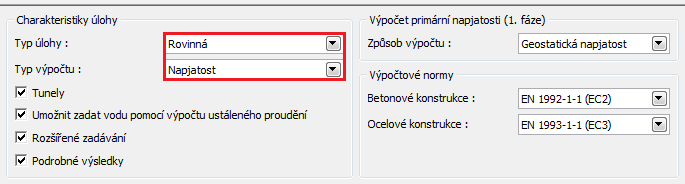 Z hlediska typu výpočtu lze v programu pomocí jednotlivých modulů řešit tyto případy: napjatost: slouží k řešení základních geotechnických problémů v zemním prostředí a horninovém masivu (např.
