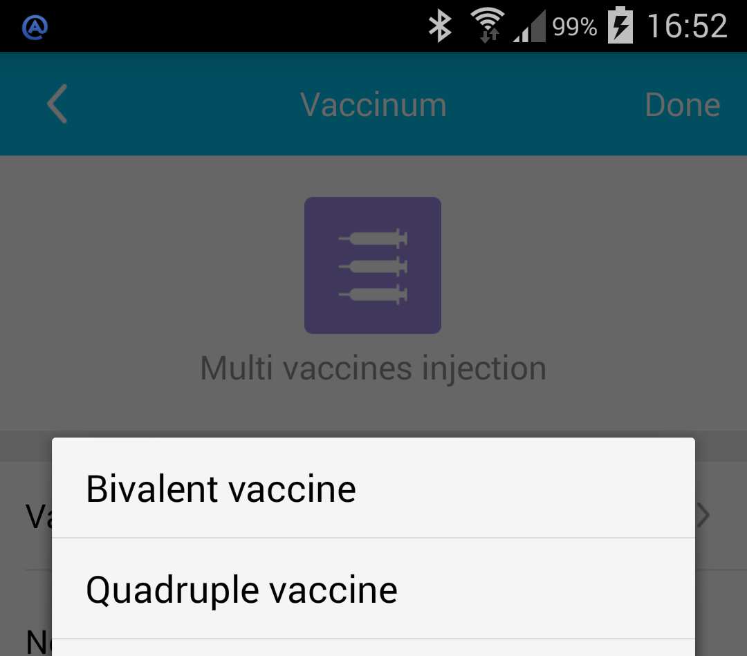 (d) Vaacinum: Zde si můžete nastavit připomenutí očkování psa.