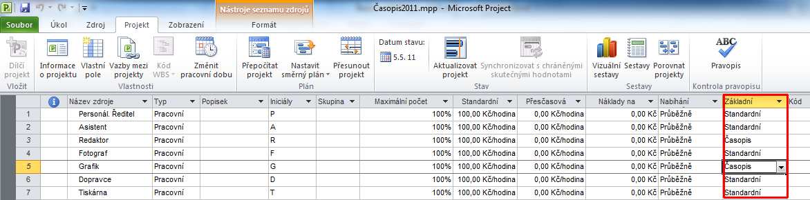 Kalendáře Kalendáře lze použít na 3 místech: 1. Kalendář projektu karta Projekt, Informace o projektu.
