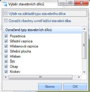 Popis funkcí Zvolit samostatný stavební dílec / vícenásobný výběr / výběr pole / výběr pole na úrovni: Pomocí těchto funkcí lze volit jednotlivé dílce (plochy, stěny, dřevěné dílce atd.