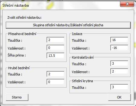Střešní průvodce Kliknutím na tlačítko Střeční nástavba se zobrazí dialoh pro nastavení