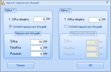 Popis funkcí Právě zde je možné pro 1. stěnu nebo 2. stěnu vytvořit dodatečné sloupky. Ty mohou být libovolně dimenzovány a uvnitř dané vrstvy dodatečně posunuty.