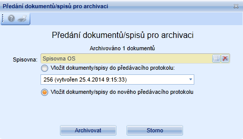 Dokumenty/spisy/archivní krabice, kterým má být změněn skartační znak, je nutné označit ve sloupci Výběr, tím se zaktivní ikona Přeřazení skartačního znaku.