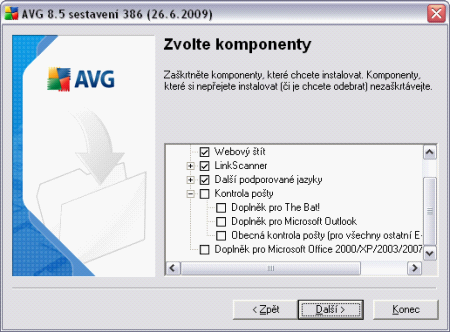 Linkscanner a Webový štít 4.5. Uninstallation of components Pokud se tedy rozhodnete některou část AVG odinstalovat, nejdříve budete potřebovat aktuální instalační soubor AVG.