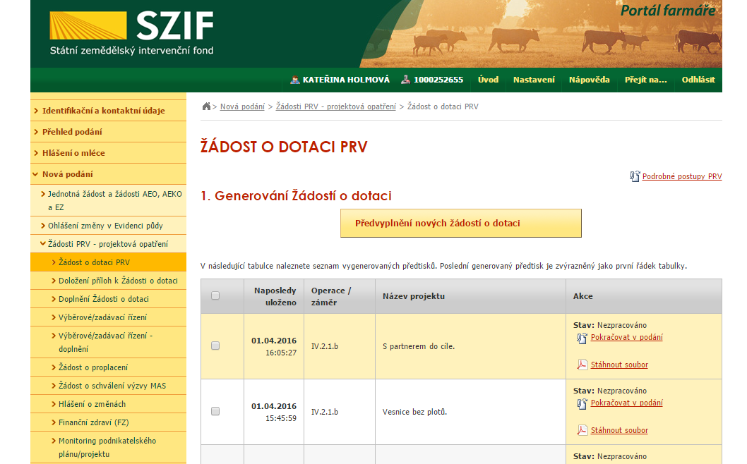 2. Vyplnění elektronického formuláře žádosti a)