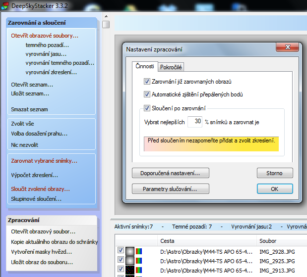 3. Zpracování obrázků deep sky objektů DeepSky stacker 2.