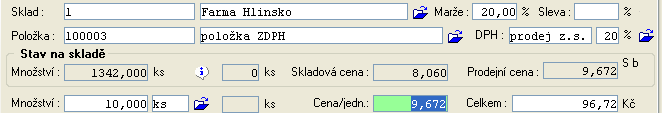 6 Zásoby-cenotvorba V šabloně pořízení vybereme zdroj ceny. Nyní se bude při prodeji nabízet prodejní cena vytvořená ze skladové ceny a přirážky skladu.