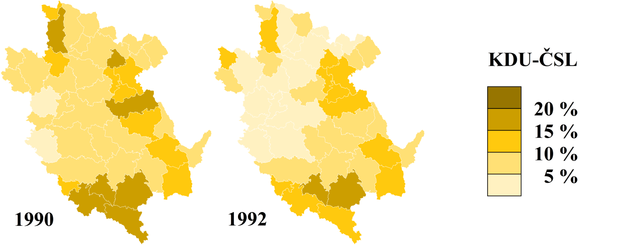 V těchto tradičně lidoveckých oblastech si Křesťanská a demokratická unie Československá strana lidová našla nejvíce svých voličů i po roce 1990.