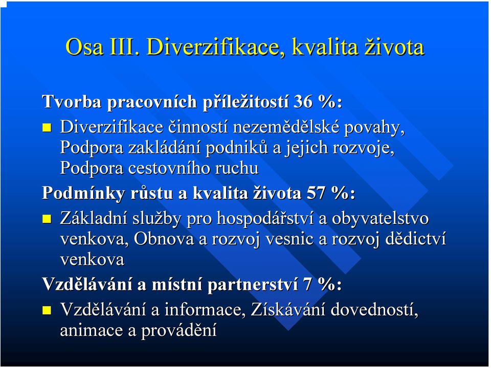 povahy, Podpora zakládání podniků a jejich rozvoje, Podpora cestovního ruchu Podmínky růstu r a kvalita života 57 %: