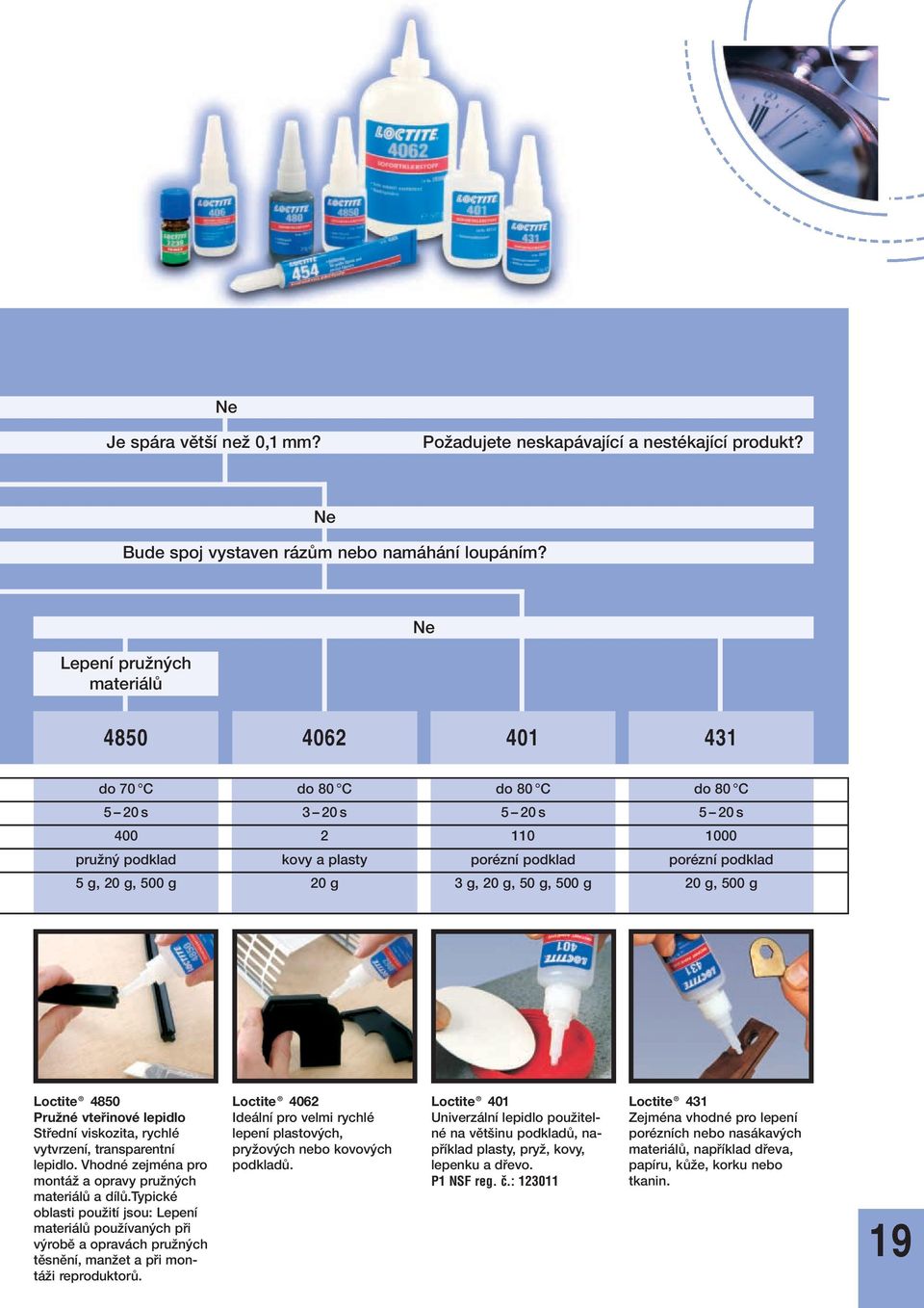 g 3 g, 20 g, 50 g, 500 g 20 g, 500 g Loctite 4850 Pružné vteřinové lepidlo Střední viskozita, rychlé vytvrzení, transparentní lepidlo. Vhodné zejména pro montáž a opravy pružných materiálů a dílů.