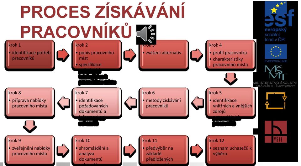 identifikace požadovaných dokumentů a informací od uchazečů metody získávání pracovníků identifikace vnitřních a vnějších zdrojů potenciálních