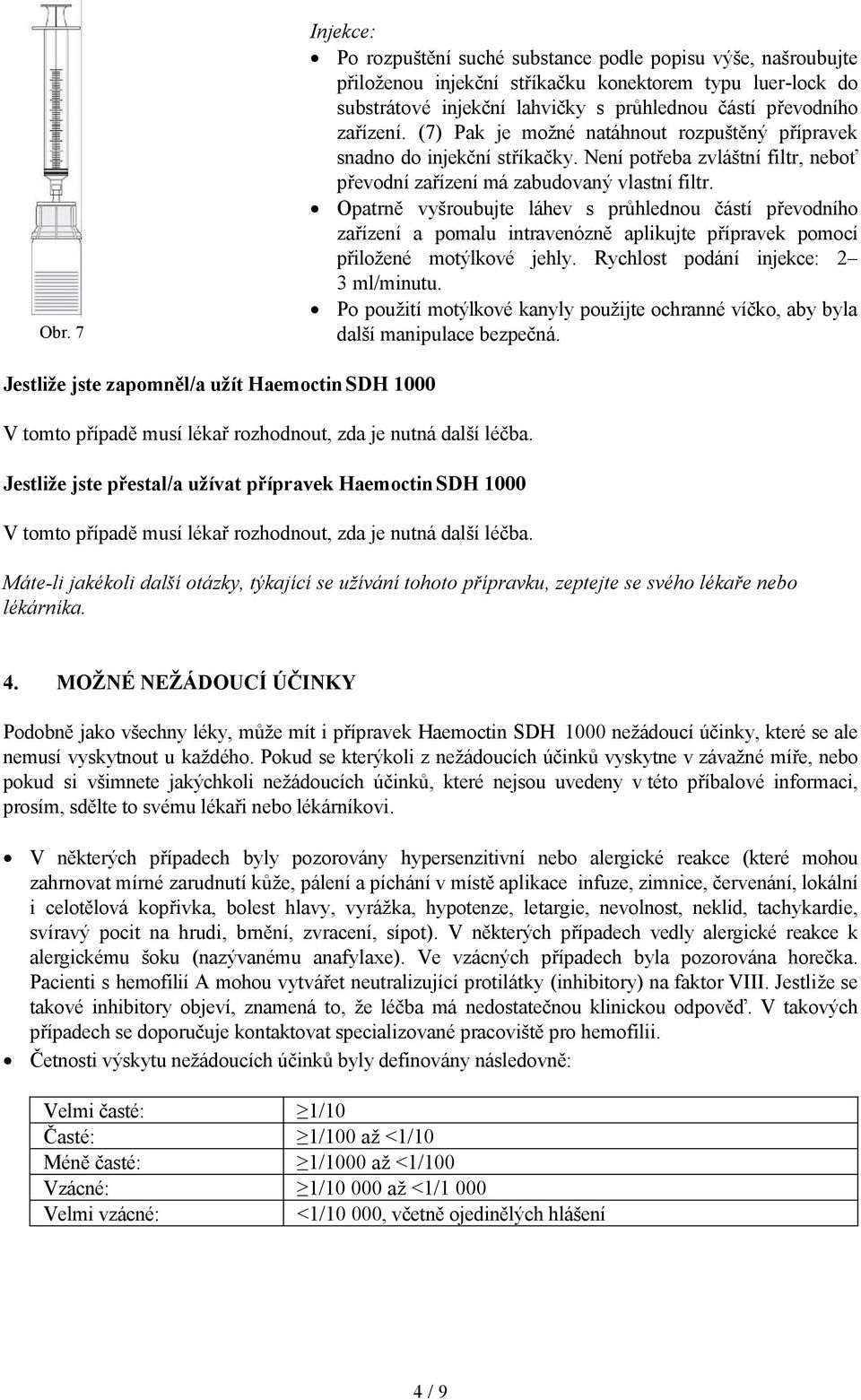 Opatrně vyšroubujte láhev s průhlednou částí převodního zařízení a pomalu intravenózně aplikujte přípravek pomocí přiložené motýlkové jehly. Rychlost podání injekce: 2 3 ml/minutu.