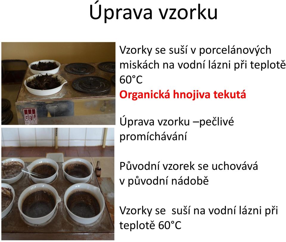 Úprava vzorku pečlivé promíchávání Původní vzorek se