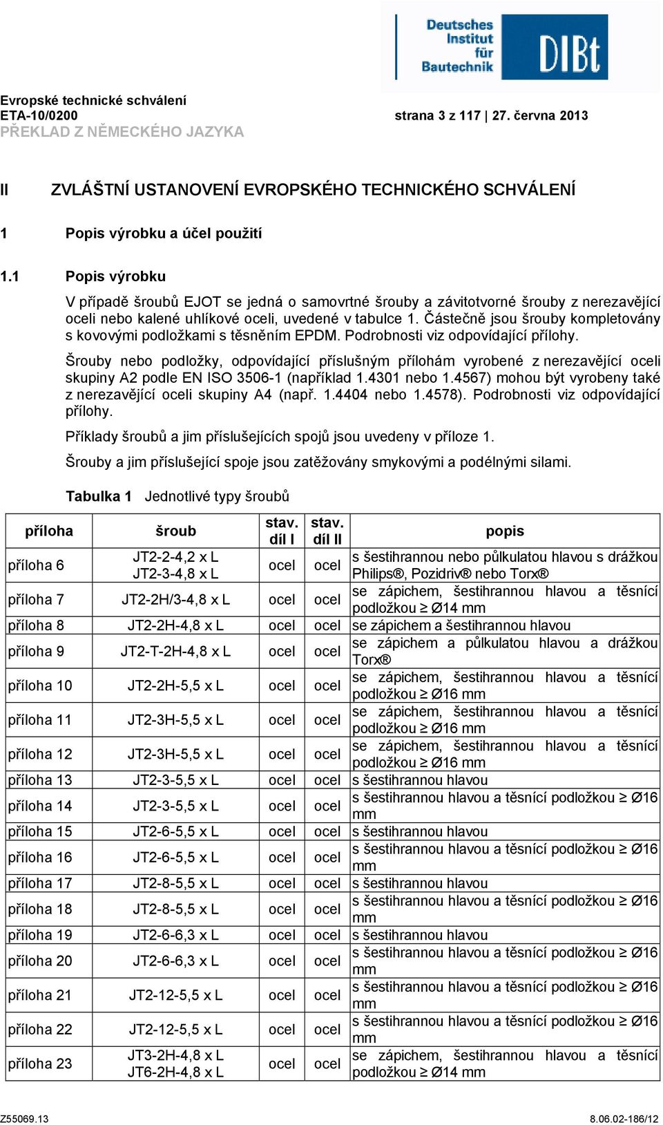 Částečně jsou šrouby kompletovány s kovovými mi s těsněním EPDM. Podrobnosti viz odpovídající přílohy.