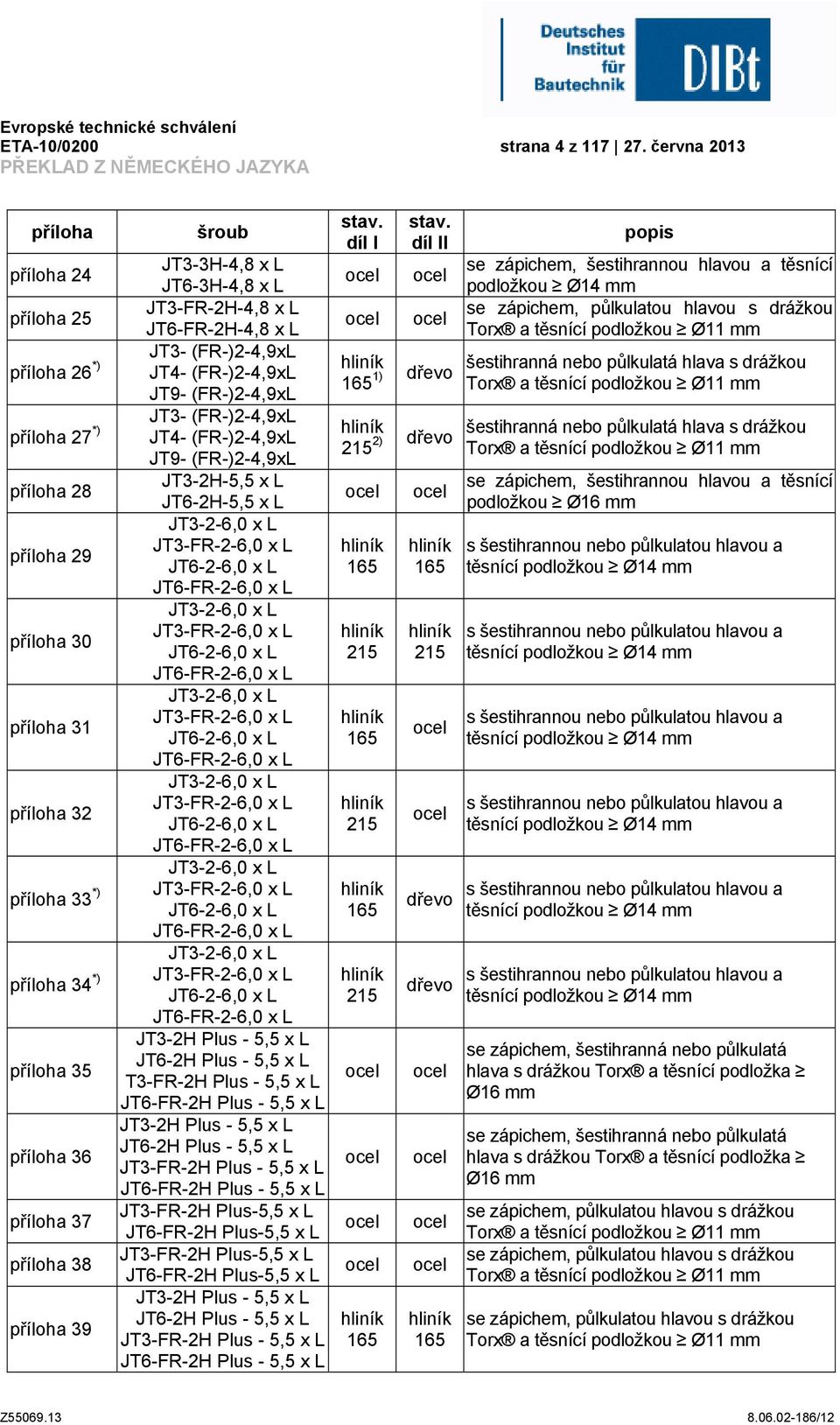 36 příloha 37 příloha 38 příloha 39 šroub JT3-3H-4,8 x L JT6-3H-4,8 x L JT3-FR-2H-4,8 x L JT6-FR-2H-4,8 x L JT3- (FR-)2-4,9xL JT4- (FR-)2-4,9xL JT9- (FR-)2-4,9xL JT3- (FR-)2-4,9xL JT4- (FR-)2-4,9xL